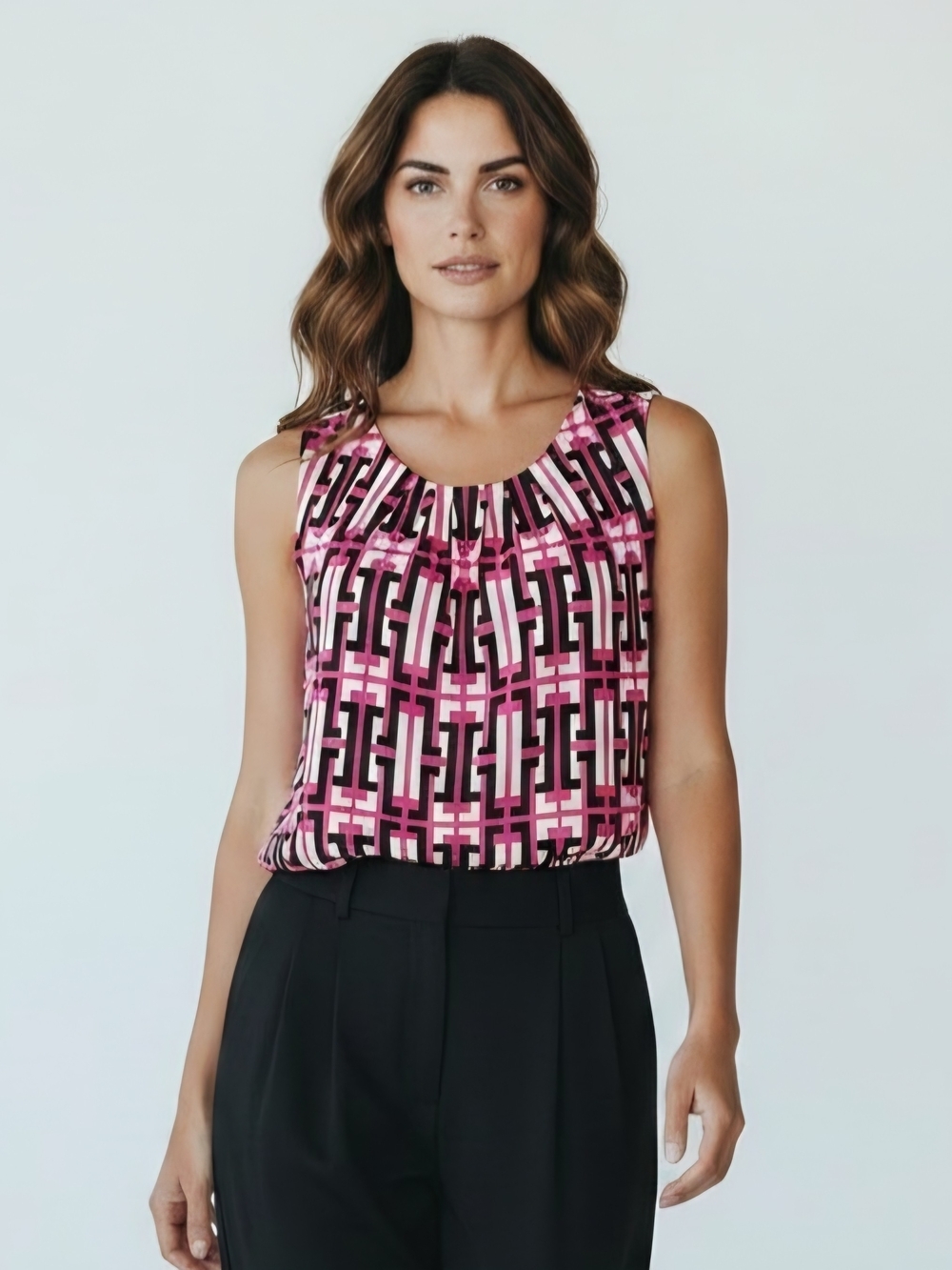 Banana Republic Sleeveless Geometric Print Blouse Pink Black Ivory Women's M